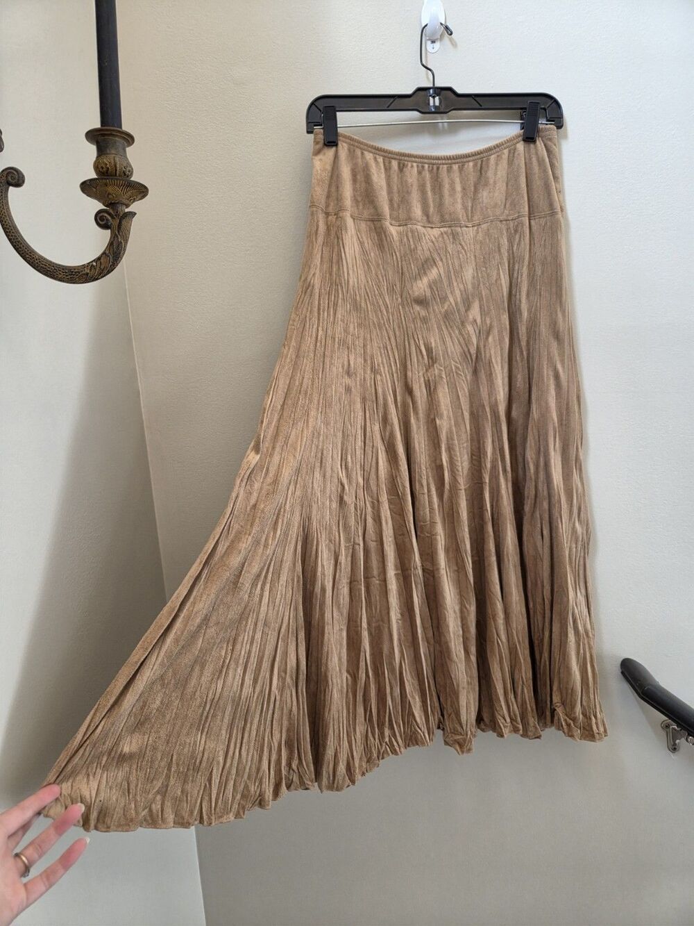 Vtg 90s/2000s Faux Suede Brown Maxi Ruffled Skirt Boho Country Cowgirl Sz S